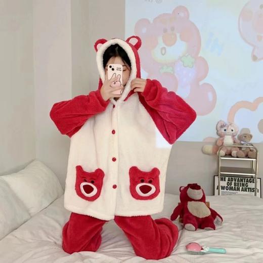睡衣女秋冬长袖加厚加绒珊瑚绒女士睡袍套装法兰绒家居服可爱风 商品图2