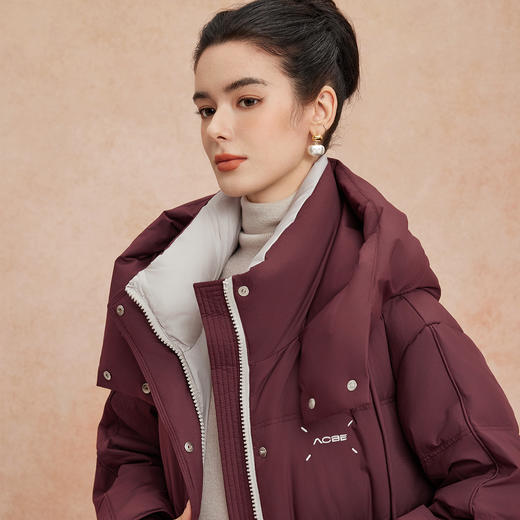 QR008斯尔丽25新款冬季连帽长款休闲面包服宽松加厚90绒时尚减龄羽绒服 商品图4