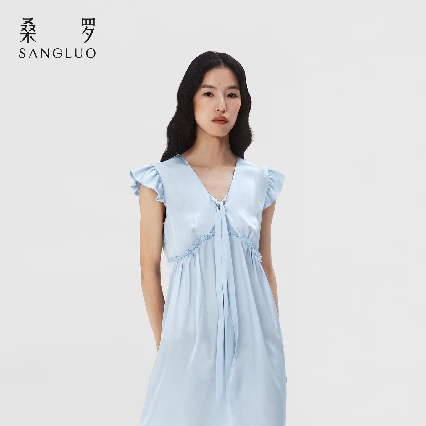SANGLUO桑罗立体荷叶袖睡裙桑蚕丝盈感系列连衣裙女家居服外穿