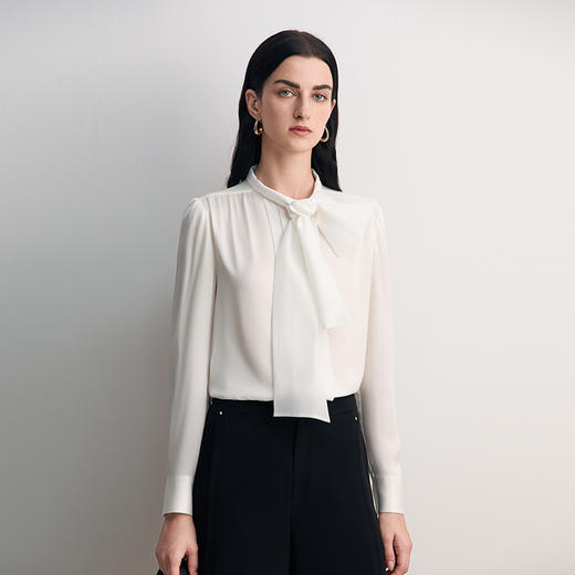 EITIE爱特爱经典法式撞料纱料飘带设计时尚优雅衬衣8509208 商品图2