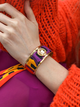 北京仓｜AN-NEE-LUNE-橘红色 夏帕诺瓦 2cm 丝巾手镯［法国设计师］