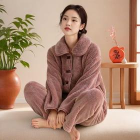 女士保暖套装款长袖秋冬季时尚长裤中青年简约舒棉绒休闲腈纶纯色