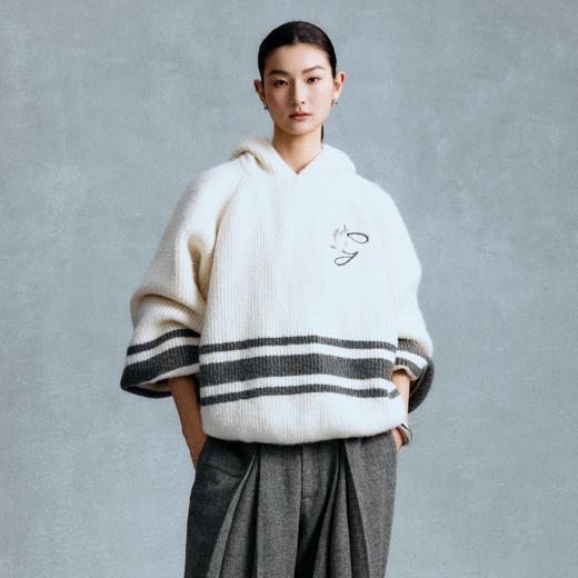 GOODBAI冬季新款加厚保暖连帽撞色毛衣外套 商品图0