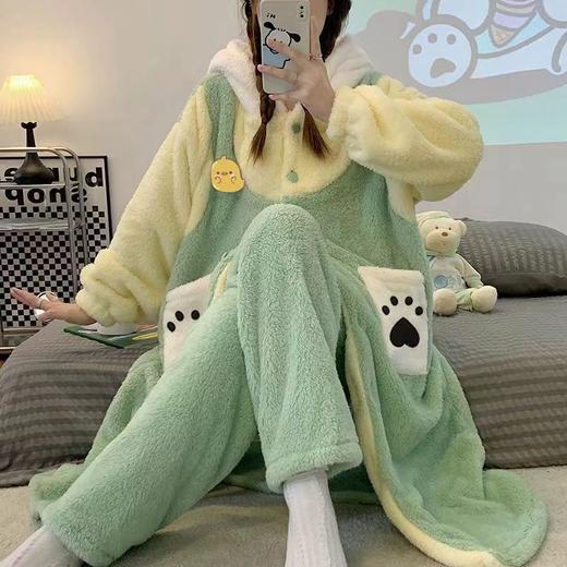 帕恰狗珊瑚绒睡衣舒棉绒睡裙加厚加大帽子款情侣新款美乐兔女长袖 商品图0