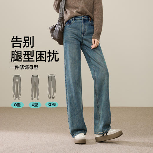 【拉绒-窄版-长直筒】逸阳冬新品复古加绒宽松显瘦窄版阔腿牛仔裤0350RA 商品图3