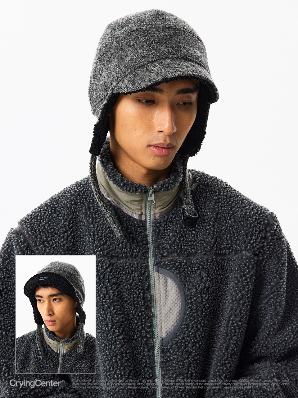 CryingCenter 羊毛呢飞行护耳帽 秋冬雷锋帽 哭喊中心