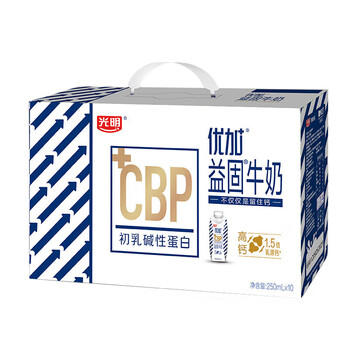 光明优加益固高钙牛奶250ml*10盒CBP初乳碱性3.6g蛋白学生牛奶礼盒装 商品图0