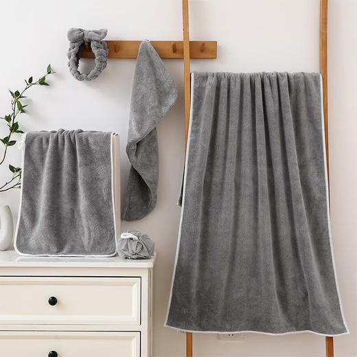 無印良品 毛浴巾洗浴五件套MJ-XJ25-30浴巾：70*140cm*1 毛巾：35*75cm*1 浴帽*1 发带*1浴球*1 商品图0