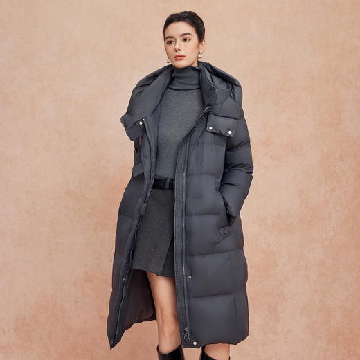 QR010斯尔丽25新款冬季连帽长款休闲面包服宽松加厚90绒时尚减龄羽绒服 商品图10