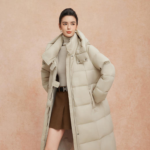 QR010斯尔丽25新款冬季连帽长款休闲面包服宽松加厚90绒时尚减龄羽绒服 商品图2