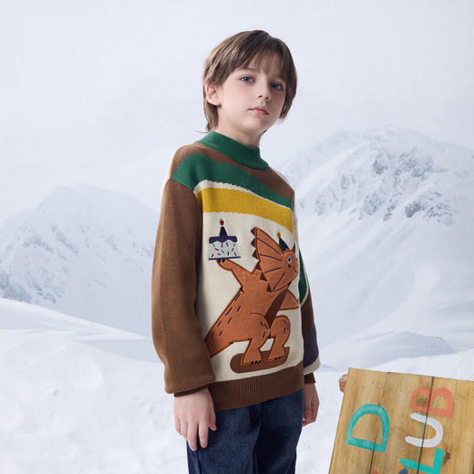 【MQD】冬季新品男大童学院风趣味美拉德卡通保暖半高领毛衣 商品图2