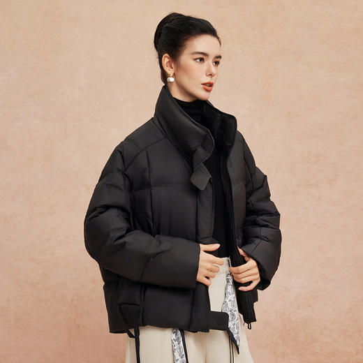 QR003斯尔丽25新款冬立领短款休闲面包服宽松加厚90绒时尚减龄羽绒服 商品图7