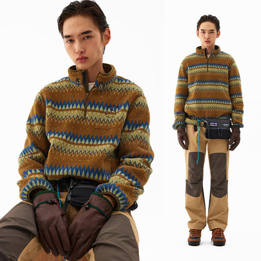 CryingCenter 循环图案摇粒绒立领抽绳套头卫衣 哭喊中心 商品图3