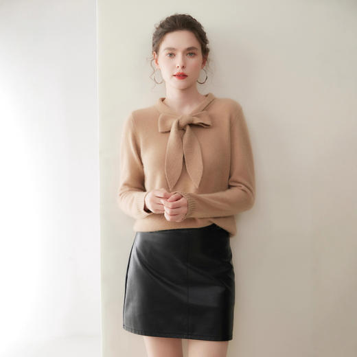 「高货rig」全新升级【铂金会员441/天猫599/差价158】(10308)洛诗琳蝴蝶结系带羊绒衫2024秋冬高级感百搭针织毛衣女10308 商品图2