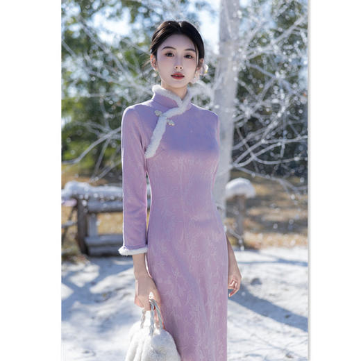 SKY 23086提花加绒长款旗袍时尚改良新中式日常旗袍裙 商品图2