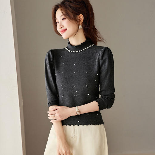 CC 2225半高领钉珠针织衫修身毛衣上衣 商品图3