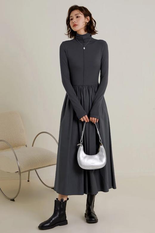 MIGU/弥古 高领收腰拼接休闲针织连衣裙 21714 商品图3