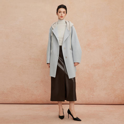 QH963斯尔丽25新款老钱松弛感针织帽兜宽松显瘦时尚减龄双面呢大衣 商品图3