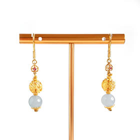 【天然正品】A货翡翠AU750黄金镶天然细腻冰种紫罗兰约8.2MM翡翠圆珠耳坠44.2*8.2*8.2MM（皆取最大值）女士 091225XY08