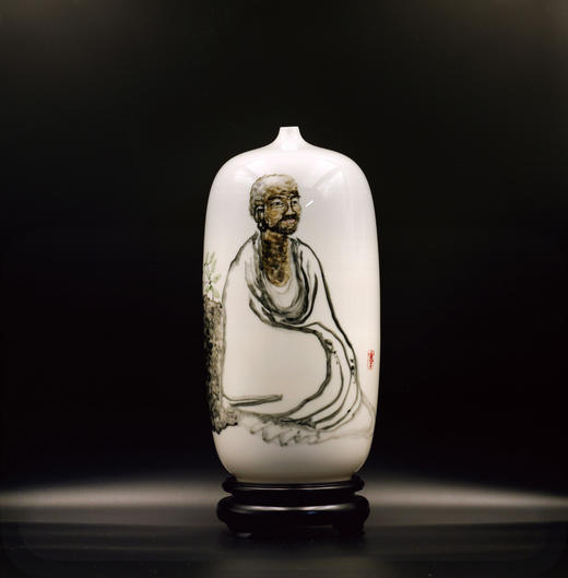 普陀山书院“禅悦”手绘白瓷梅瓶尊者系列 商品图1