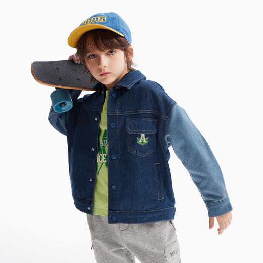 【MQD】童装男童牛仔外套春秋装款撞色字母儿童上衣翻领夹克衫 商品图1