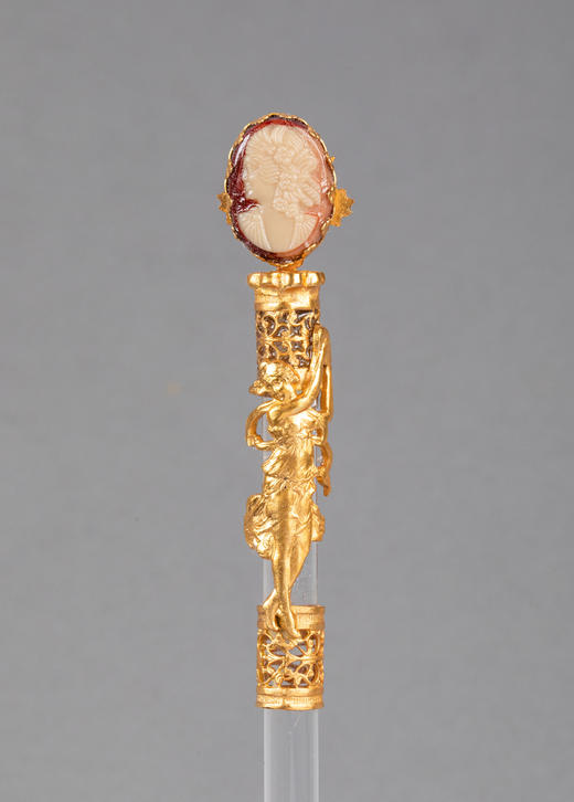 独角鹿西洋古董20世纪法国出品飘带女神主题铜鎏金精雕嵌卡梅奥古典女子肖像浮雕装饰水晶笔杆蘸水钢笔 商品图3