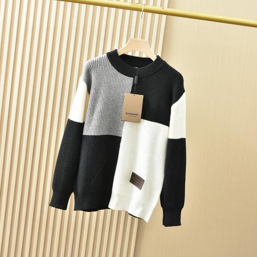 芭宝莉2025秋冬男士专柜新品格子圆领拼接毛衣 男女同款 商品图1