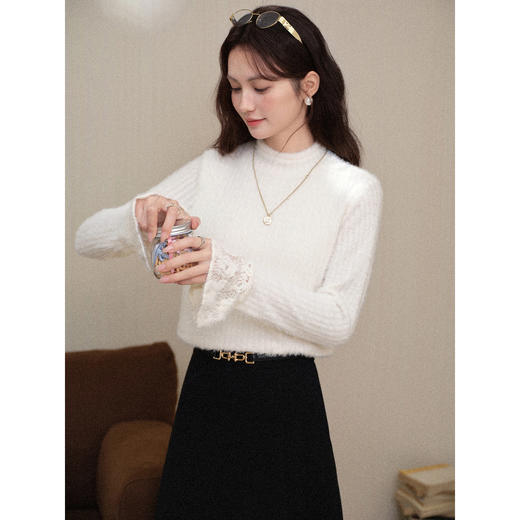 鹿向南「沁光游缕」法式白色长袖打底t恤女秋新款设计感内搭上衣 商品图0