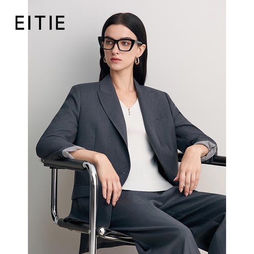 EITIE爱特爱袖里撞条纹面料翻袖口设计廓形时尚年轻长款西装外套8503204 商品图0