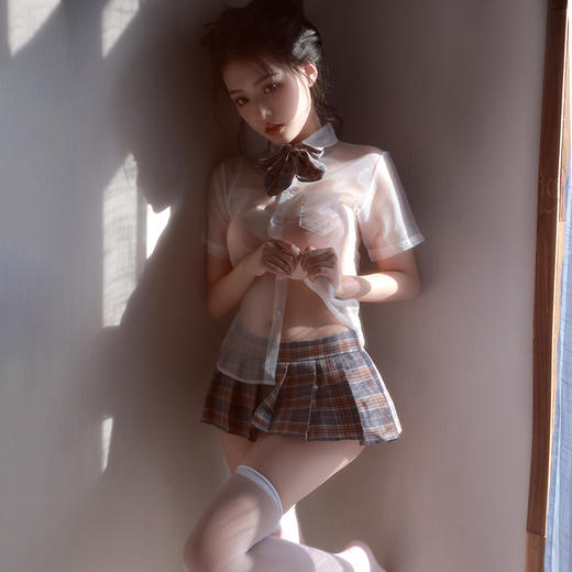 【情趣内衣】霏慕 清纯透视衬衫格子jk装6903 商品图12