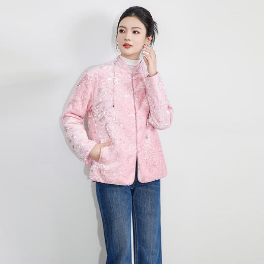 「高货wl」全新升级【铂金会员367/天猫499/差价132】(00841)洛诗琳圣诞新年新中式外套2025秋冬国风立领改良丝绒外套 商品图0