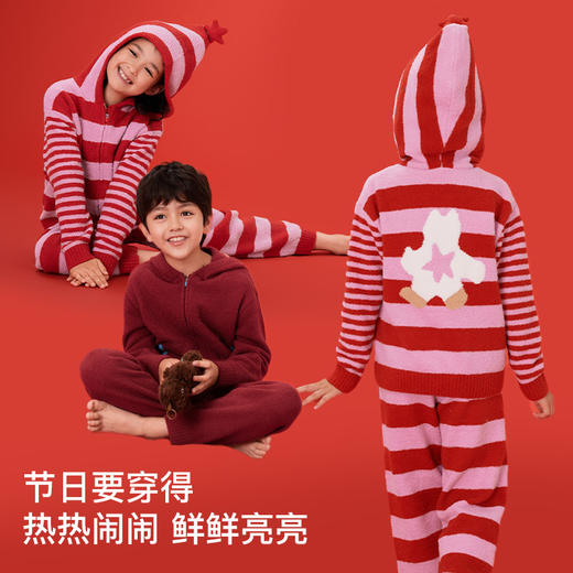 likeuu男女大童儿童红色半边绒家居服秋冬睡衣套装2025新款dr 商品图4