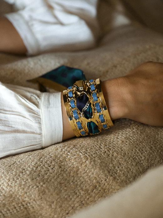 北京仓｜AN-NEE-C5G-DECEMBRE-BLEU-棕绿色 夏帕诺瓦 4cm 丝巾手镯［法国设计师］ 商品图0