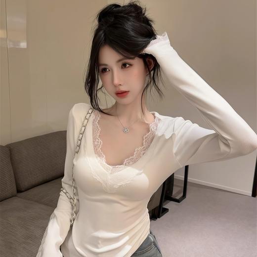 【慵懒简约❗️纯欲小众】纯欲蕾丝花边白色长袖打底衫女秋季新款高级感修身内搭上衣可外穿。jb 商品图2