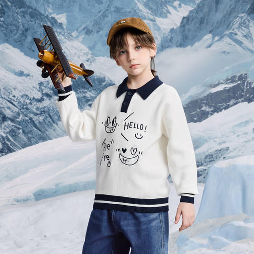 【MQD】男大童冬季学院风潮酷休闲卡通翻领撞色毛衣 商品图4
