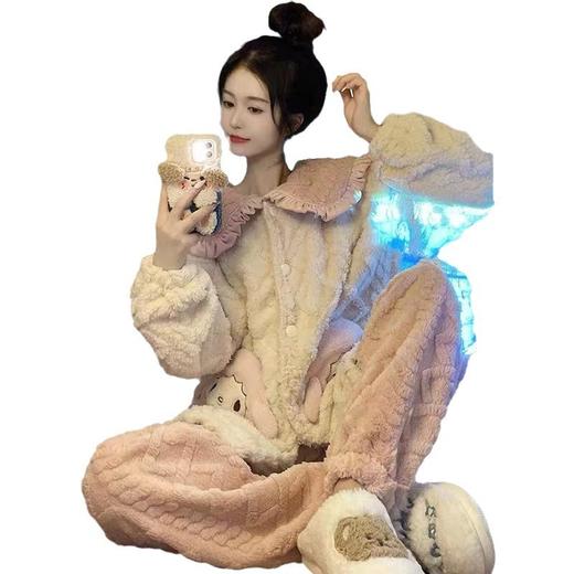 睡衣女秋冬长袖加厚加绒珊瑚绒女士睡袍套装法兰绒家居服可爱风 商品图4