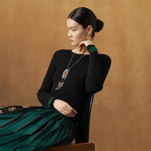 【林栖设计小店】福袖流光|无缝毛衣恭王府联名2026早春新款上衣女1961008 商品图4