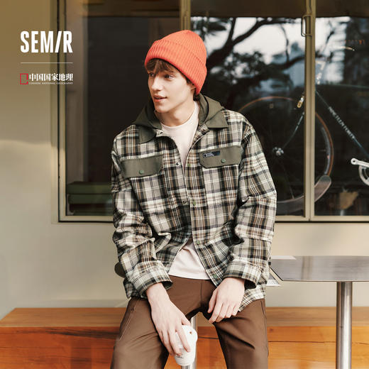 森马中国国家地理系列夹克男春季经典格子可拆卸连帽外套户外时尚 商品图0