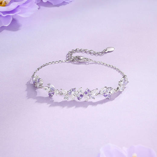 卡蒂罗KADER 紫藤花开手链 999足银/925银 满镶闪锆微笑花环在逃公主浪漫好运配饰 甜美大气璀璨银河 手链 女款 银色 礼盒款 商品图7