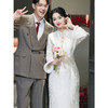 高级感加绒复古年轻款白色订婚旗袍连衣裙LSB4177 商品缩略图0