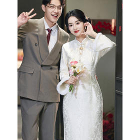 高级感加绒复古年轻款白色订婚旗袍连衣裙LSB4177