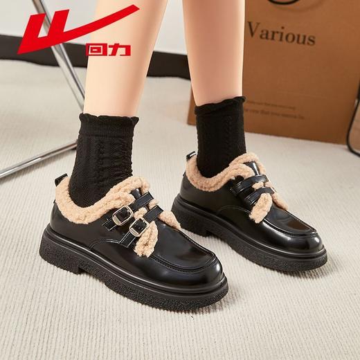 回力女鞋休闲亮面保暖甜美可爱轻便气质厚底玛丽珍小皮鞋冬季加绒 商品图2