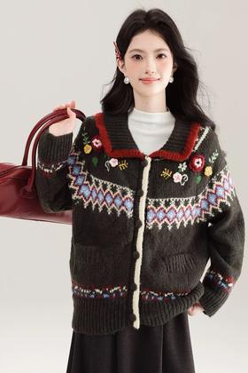 Stay2Weeks 费尔岛提花翻领针织开衫外套 21761