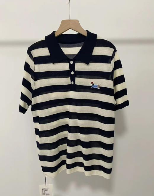 水淼2026年春新款POLO领条纹短袖毛衫2524 商品图5