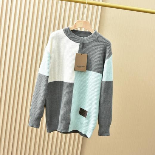 芭宝莉2025秋冬男士专柜新品格子圆领拼接毛衣 男女同款 商品图2