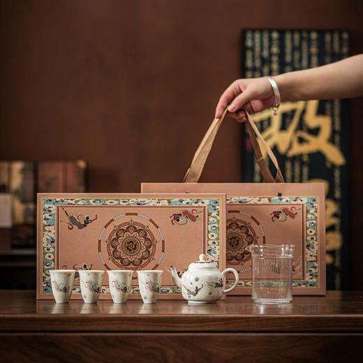 敦煌文创官方出品，线下门店同款！【敦煌飞花映沙系列】（苏打釉 + 窑变）摸得到鸣沙山细沙感， 单人瓷器咖啡杯/茶壶6件套茶器/盖碗7件套茶器 商品图2