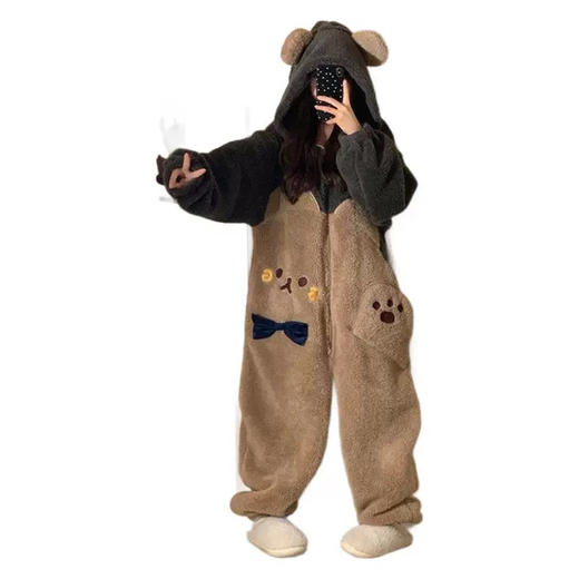 搞怪沙雕小丑鱼珊瑚绒连体睡衣女冬季新款加绒加厚毛绒睡袍居家服 商品图4