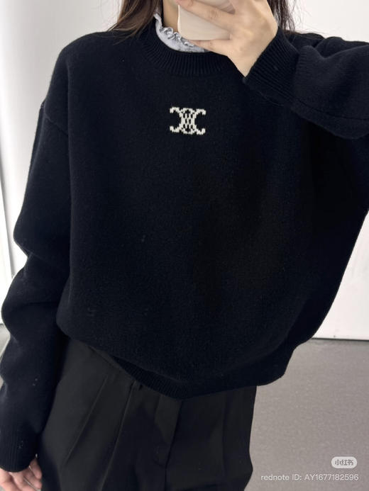 1218-5 渠道圆正 ce羊毛羊绒双层复合撞色徽标提花女款套头衫 我穿L 商品图13