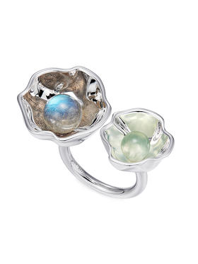 APPLOGUE｜RI2509P 光之灰月光石及葡萄石指间戒指 [ 月光灰+浅绿 ]