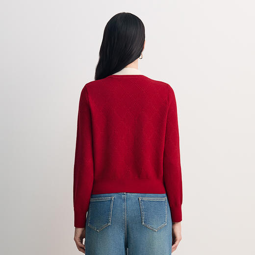 EITIE爱特爱假两件设计领口白色撞色拼接时尚百搭针织衫8501202 商品图5